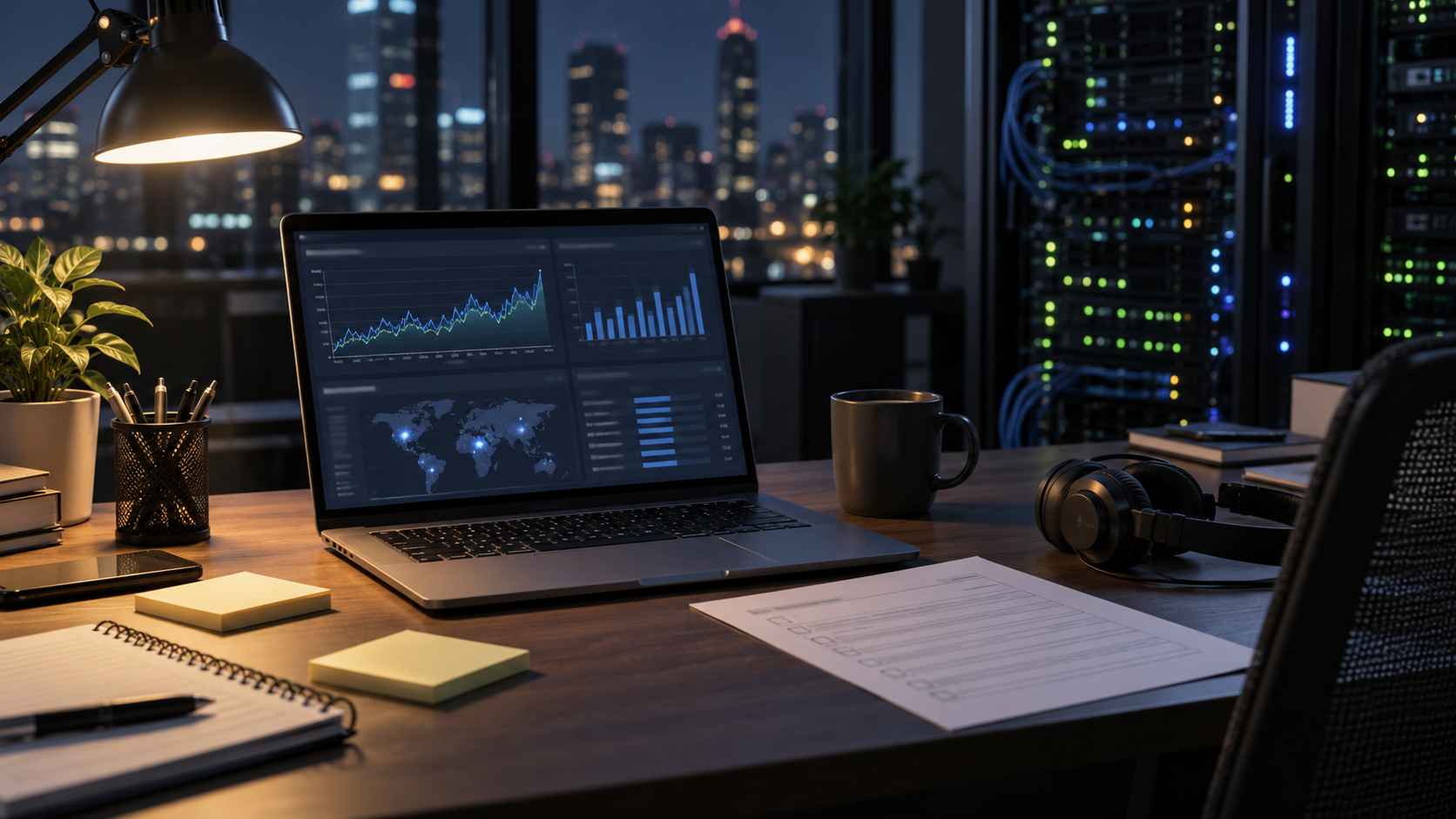 Synthetic representative editorial scene of an unbranded operations desk reviewing agent traffic; not Wikimedia, OpenAI staff or a reported event.